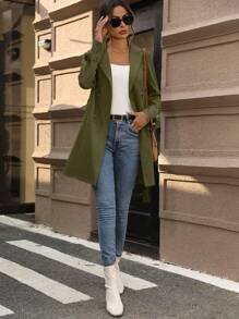 SHEIN Clasi 女款綠色雙排扣風衣夾克