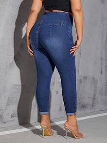 SHEIN SXY Kích thước lớn Của phụ nữ Eo cao Quần jean ôm Với Nhiều Và Chật hẹp Đôi chân - Màu xanh lam - Xem 2