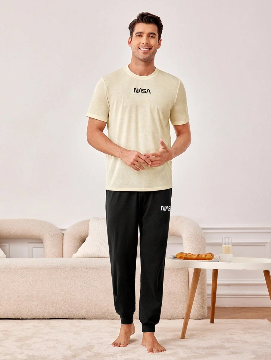 Men's Letter Print Homewear Set - Multicolor - View 1