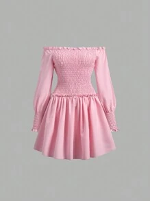 SHEIN Unity Của phụ nữ Xếp li Xù Hoa Sen Đầm - Hồng - Xem 1