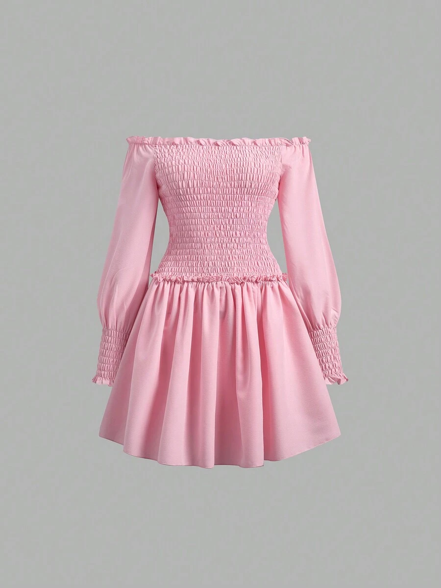 SHEIN Unity Của phụ nữ Xếp li Xù Hoa Sen Đầm - Hồng - Xem 1