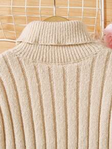 SHEIN 青少女高領下垂肩毛衣與針織長褲套裝 - 杏色 - 查看 8