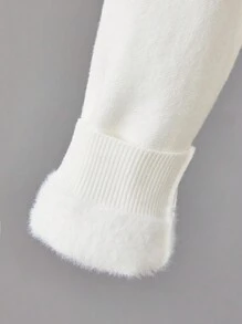 Boys' Embroidered Thermal Lined Pullover Sweater With Letter Design, Winter - White - View 4