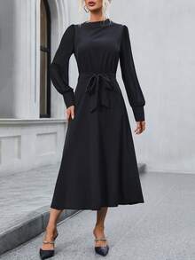 SHEIN Unity 女款褶皺袖腰帶連衣裙