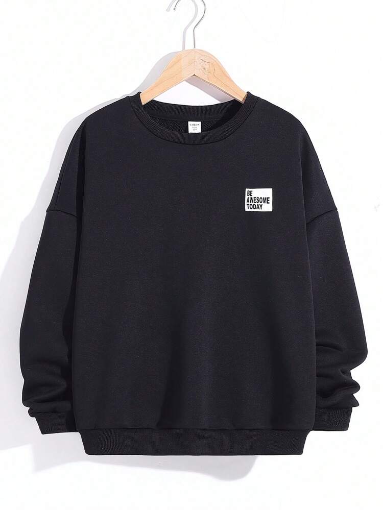 Boys' Cool And Casual Loose Knit Sweatshirt With Printed Letter Pattern And Round Neck Design
