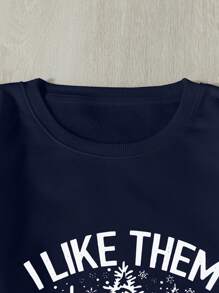 SHEIN EZwear Của phụ nữ Cây thông Noel Lông cừu Áo nỉ - Màu xanh hải quân - Xem 5