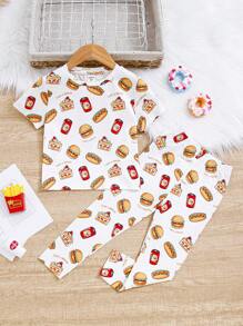 SHEIN Toddler Girls' Casual Street-style Knitted Short Sleeve T-shirt And Leggings Set