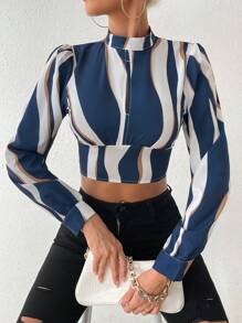 SHEIN Privé Women's Backless Tie Back Shirt - Navy Blue - View 6