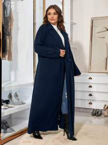 Celure Double-breasted Solid Color Long Coat - Navy Blue - View 1
