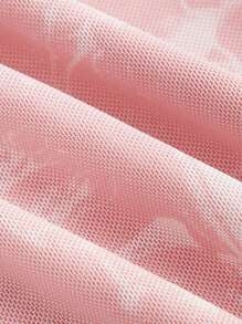 SHEIN MOD 聚集胸部設計,魚尾綁帶連衣裙,花卉網褶覆蓋背心連衣裙 - 粉色 - 查看 4