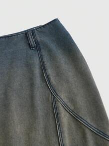 ROMWE Grunge Punk Washed Fish Tail Hem Skirt - Blue - View 4