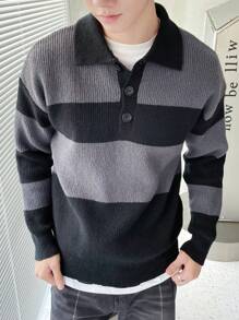 Manfinity Homme Nam Tương phản Màu sắc Cổ áo Polo Áo len - màu đen - Xem 6