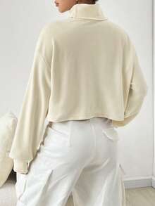 SHEIN EZwear 女式杏色高領針織t卹 - 杏色 - 查看 2