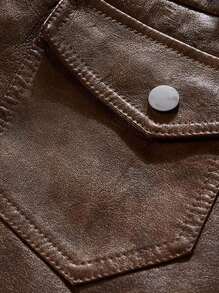 Men Zip Up Hooded PU Leather Jacket - Brown - View 7