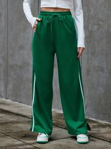SHEIN Essnce Women's Side Stripe Drawstring Waist Long Pants - Multicolor - View 4