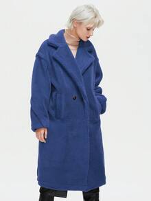 ZIAI Women's Solid Color Long Sleeve Oversized Lapel Faux Shearling Teddy Coat, Winter - Blue - View 6