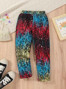 SHEIN Little Girls' Personalized Sequined Long Pants For Spring And Autumn - Multicolor - View 1