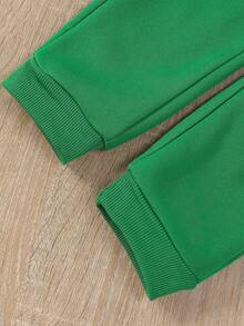 SHEIN Chica Joven Pantalones deportivos con sudadera con estampado de letra ribete con fruncido - Verde - Ver 7