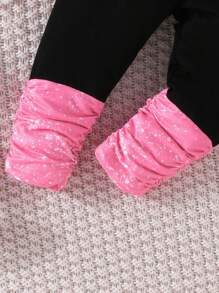 女婴爱心与兔子印花短袖T恤和裤子套装 - 玫紅色 - 查看 7