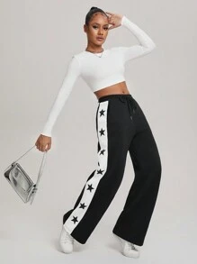 Le freak c est chic 藝術家系列-女士星形圖案印花長褲 - 黑與白 - 查看 4