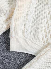 SHEIN Tween Girl Cable Knit Drop Shoulder Mesh Ruffle Trim Sweater & Knit Skirt - Beige - View 6