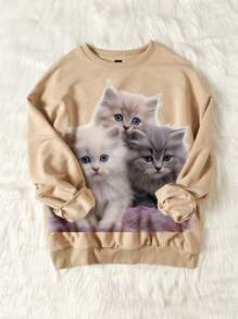 SHEIN LUNE 女用寬鬆動物印花運動衫 - 杏色 - 查看 3