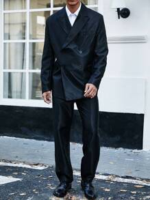 Calvornis Men's Plus Size Double Breasted Suit Set - Black - View 1