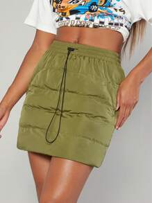 Denimoi Minifalda acolchada con bolsillo en sesgo y cintura con cordón - Verde militar - Ver 5
