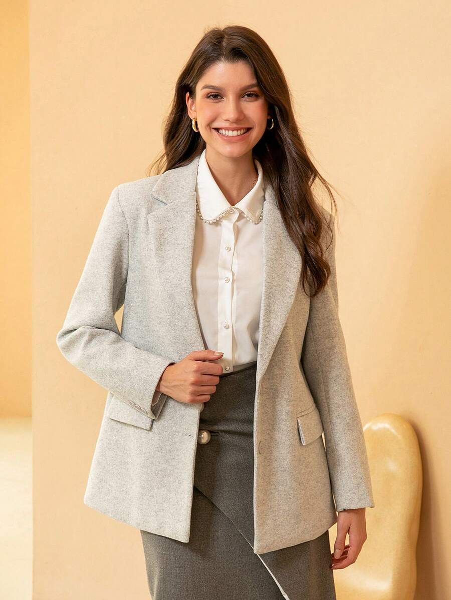 SHEIN BIZwear Màu thuần Vòng cổ Áo vest - Xám - Xem 1