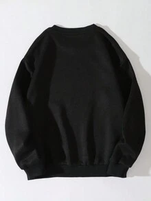 SHEIN Slayr Butterfly Printed Drop Shoulder Fleece Long Sleeve Sweatshirt - Black - View 2