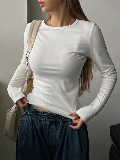 DAZY Women's Solid Color T-Shirt Long Sleeve Women Tops,Fall Women Clothes