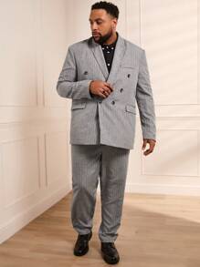 Manfinity VCAY Men's Striped Woven Casual Suit, 2pcs/set (plus Size)