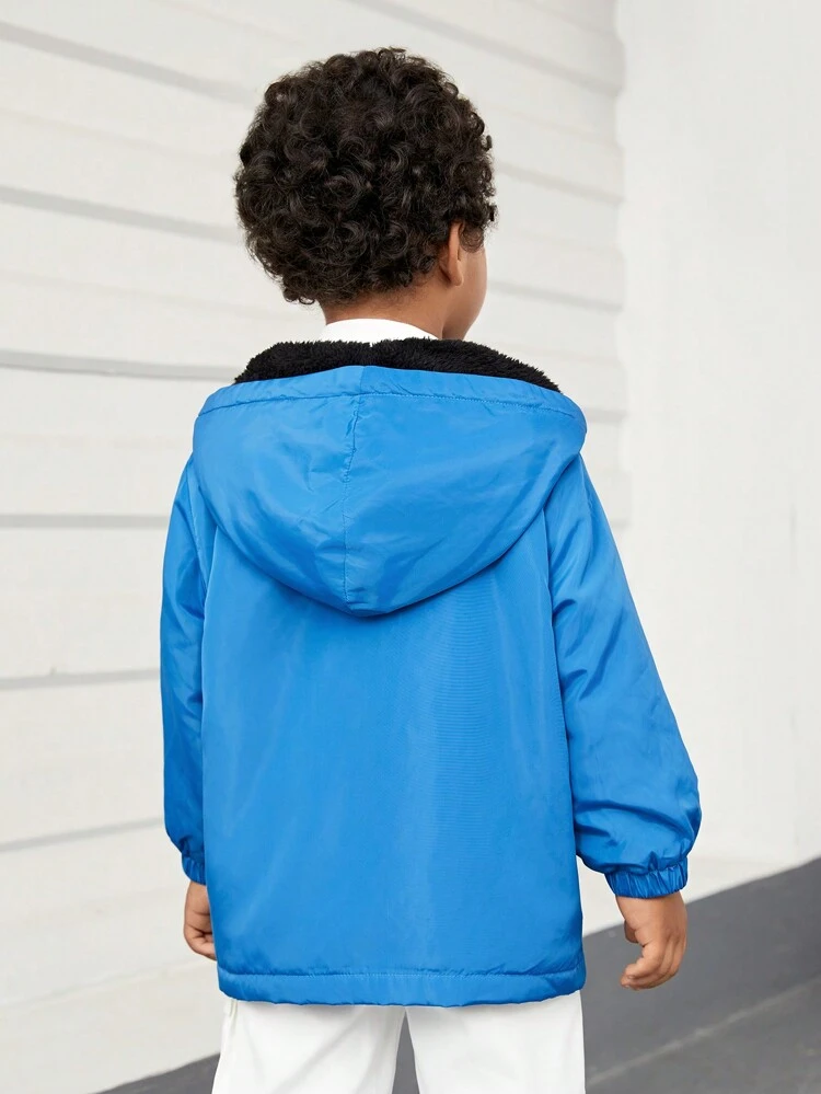 Young Boys' Casual Comfortable Zipper Hooded Jacket With Pockets And Thermal Lined