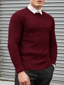 EURMUSE Men's Solid Color Jacquard Sweater Without Shirt - Burgundy - View 5