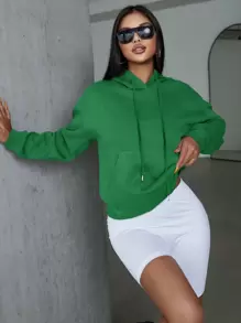 EURMUSE Ladies' Fleece Hoodie With Letter Printed Drawstring - Green - View 4