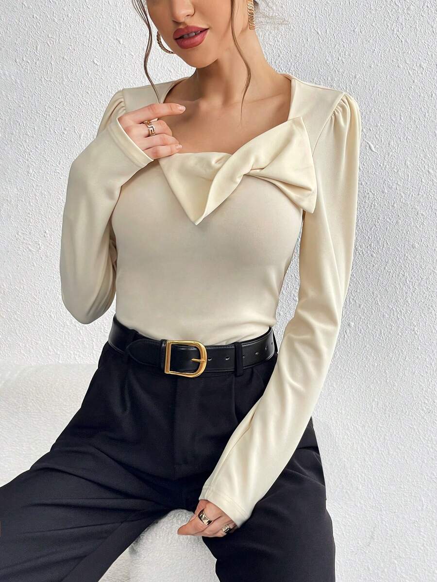 SHEIN Essnce 女士蝴蝶結裝飾泡泡袖t恤