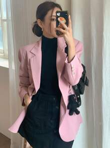 DAZY Quý cô Single-breasted Nút Áo vest - Hồng - Xem 3