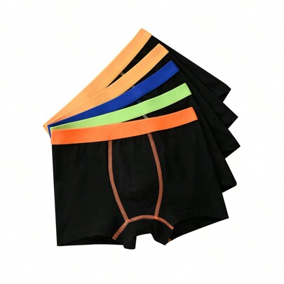 Ragazzo giovane 5 pezzi Confortevoli Boxer Briefs Neri Con Rifiniture A Contrasto