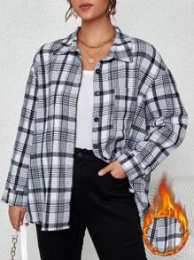 SHEIN Franclia Plus Plaid Print Drop Shoulder Shirt - Multicolor - View 1