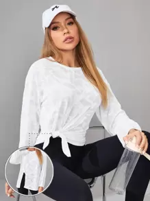 SHEIN Daily&Casual 女士迷彩分割式運動t恤 - 白色 - 查看 1