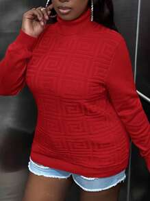 Slaydiva Women's Plus Size Turtleneck Sweater - Red - View 3