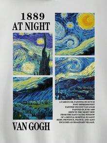 SHEIN EZwear Quý cô Dài In Áo nỉ - trắng - Xem 5