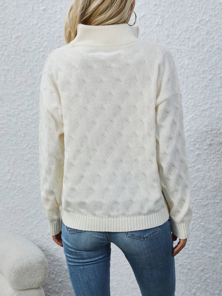 Women's Half Zipper Open Front Drop Shoulder Knit Pullover Fall Winter Sweater