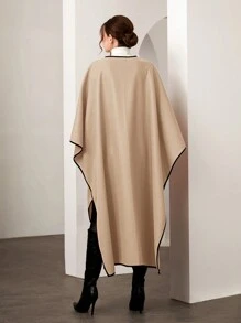 Modelyn Patchwork Edge Cape Design Woolen Coat - Apricot - View 2