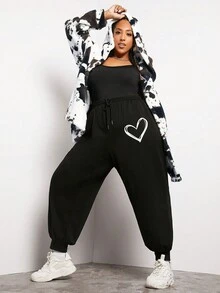 SHEIN CURVE+ 加奶牛圖案落肩連帽泰迪大衣 - 彩色 - 查看 3