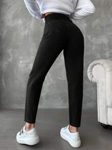 EURMUSE Women's Tapered Jeans - Hitam - View 2