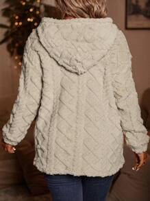 Plus Size Women Fluffy Drawstring Hooded Sweatshirt, Autumn/Winter - Apricot - View 2