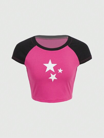 Kawaii T-shirt À Manches Raglan Avec Motif Étoile