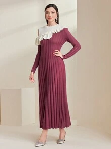Modelyn 女用荷葉邊細節羅紋長袖毛衣連身裙 - 彩色 - 查看 5