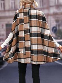 SHEIN LUNE Abrigo capa con estampado de cuadros unido en contraste de manga capa bajo asimétrico